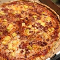 Hawaiian Pizza · Homemade pizza served with fresh pineapple, Canadian bacon, & ham.