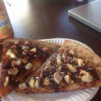 BBQ Chicken Pizza · Grilled chicken & red onion topped with BBQ-ranch drizzel