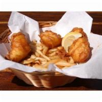 Fish & Chips · Three (3) pieces served with side of coleslaw & tartar sauce