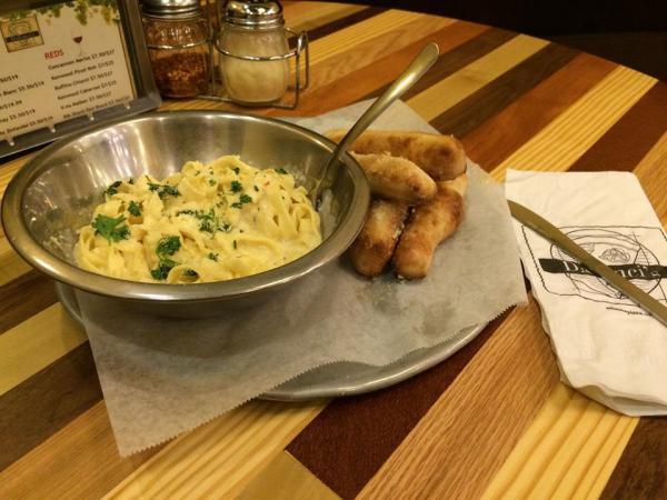 Fettuccine Alfredo · Alfredo cream sauce, Parmesan, and parsley. Add chicken or shrimp for an additional charge.