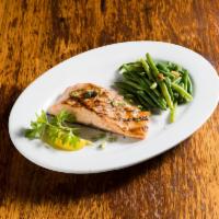 Salmon Filet (9oz) · Grilled with extra virgin olive oil and lemon.