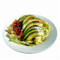 1. Avocado Salad · Garden salad with ginger dressing topped with sliced avocado.