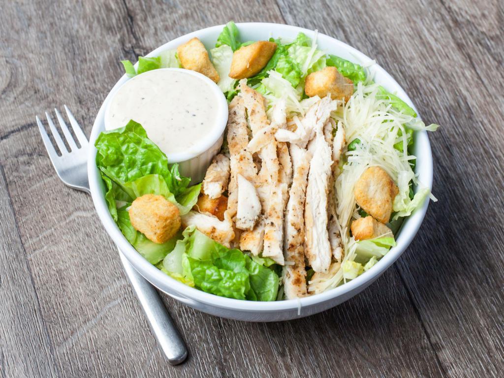 Grilled Chicken Caesar Salad · Romaine lettuce, parmesan cheese and croutons with grilled chicken.