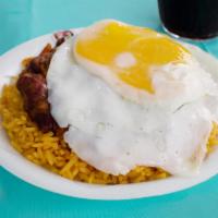 Maria's Brunch Rice and Beans · With an egg on top (no meat).