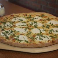 Whitestone Pizza (White) · * 18 - 8 slices * Ricotta, mozzarella, & parmesan sprinkledwith fresh garlic & basil. 