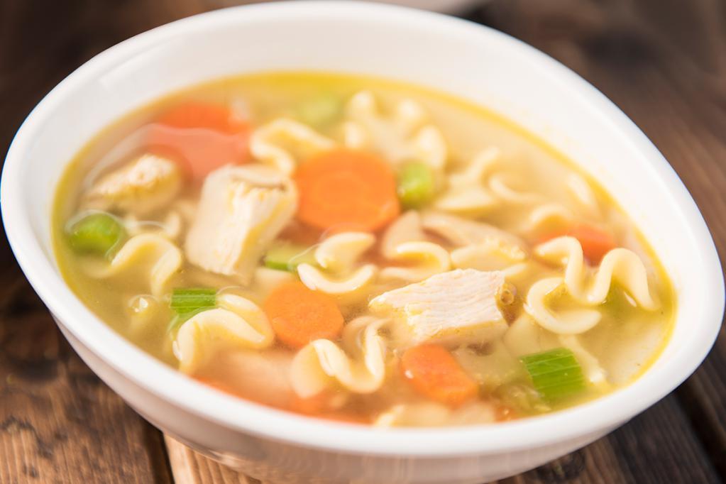Chicken Noodle Soup · Warm up with a bowl of our Chicken Noodle Soup. Soup that is made with chicken, broth, noodles, and vegetables. 