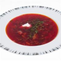 Borscht · Russian red beet soup with beef.