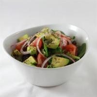 Family Fresh Organic Salad · Organic green mix, fresh tomatoes, avocado, red onion and lemon oil. Vegetarian and gluten f...