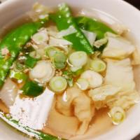 Wonton Soup · Wonton with green vegetables in a chicken broth. 