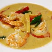 Green Curry ** · Creamy coconut milk with green curry, bamboo shoots, chili and basil leaves. ** 2 Spicy.