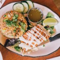 20.1. Garlic Fried Rice and Salmon · House garlic-egg fried rice, lightly dusted salmon (6oz), salad, crusted cream sauce and a s...