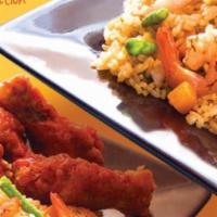 Shrimp Fried Rice · Ingredients: Onions, Mushroom, Mixed Vegetables (Carrots, Peas, Green Beans, Corn)