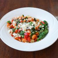 Lunch Warm Quinoa Salad · Yams, mushrooms, peppers, Swiss chard and feta cheese.