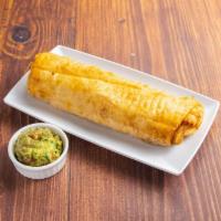 Chimichanga Burrito · Deep fried burrito of chicken or beef, rice, beans, guacamole, sour cream and a mix of tomat...