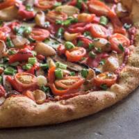 Little Sur Pizza · Forty cloves of roasted garlic, organic tomato pizza sauce, roasted red peppers, portobello ...