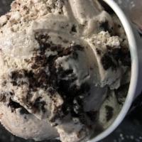 Mint Cookies and Cream Ice Cream · Peppermint ice cream laced with crushed chocolate & cream cookies. Vegetarian.