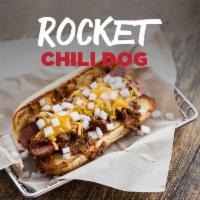 Rocket Chili Dog · Nathan's famous all-beef frank smothered in all-meat chili, topped with shredded Wisconsin c...