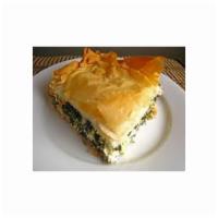 Spanakopita · 3 pieces Greek-style phyllo dough appetizer filled with spinach, feta and herbs.