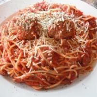Spaghetti and Meatballs · Classic dish is served with generous size meatballs. Served with bread and butter.