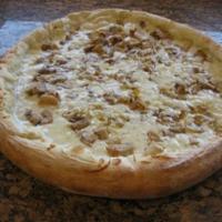 16. Chicken Ranchero Pizza · Garlic ranch sauce, chicken, caramelized onions, fresh garlic and mozzarella.