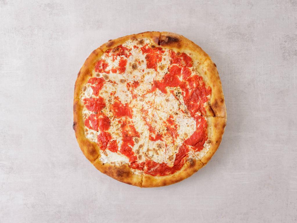Margherita Pizza · Fresh basil, fresh mozzarella cheese and tomato sauce.