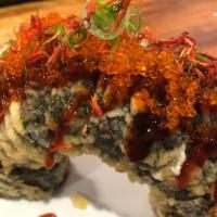 76. Eclipse Roll · Deep fried spicy tuna and cream cheese roll with house special sauce and tobiko. Spicy.