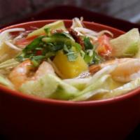 21. Hot and Sour Soup · Soup with Vietnamese alocasia stem, pineapple, bean sprouts, tomato and lemon grass. Topped ...