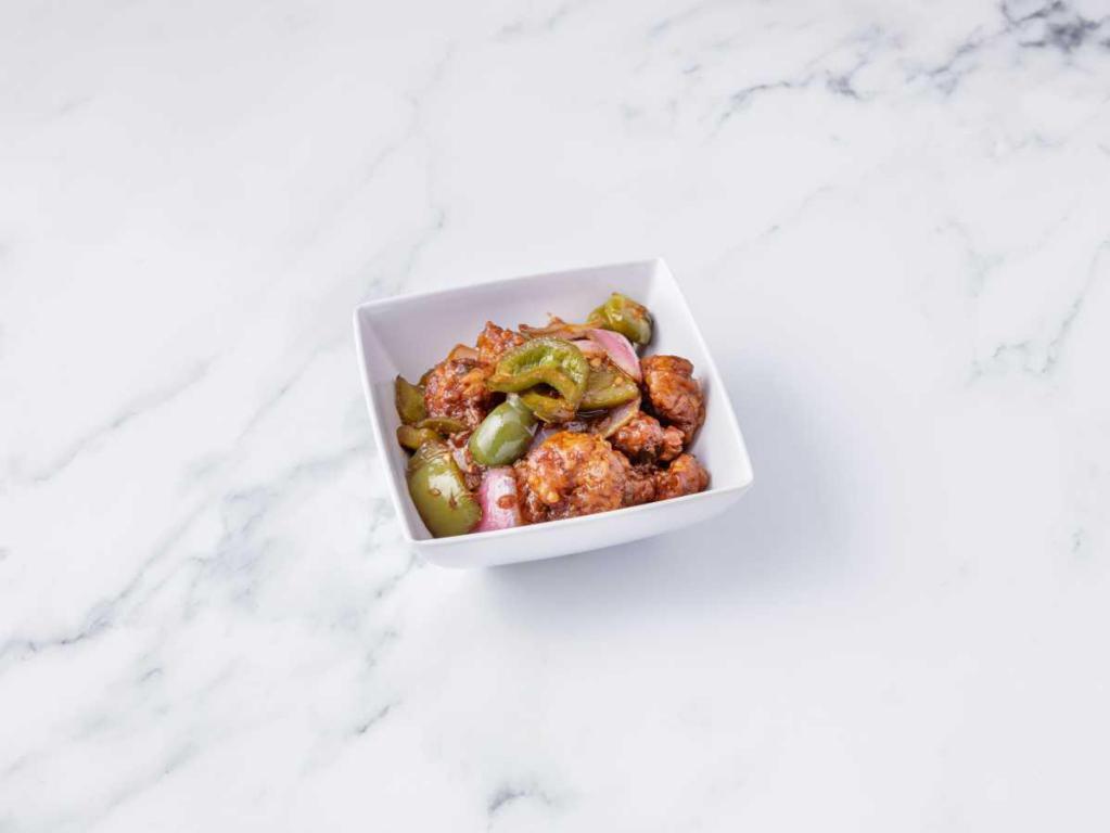 Chili Shrimp · Stir-fried shrimp tossed with diced onions and peppers in a spicy soy sauce. Spicy.