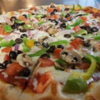 Vegetarian Pizza · Fresh mushroom, red onion, green pepper, black olive and fresh tomato.
