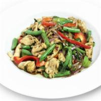 40. Spicy Basil · Sliced your choice of meat with green bean, onion, bell pepper and basil leaves. Stir fried ...