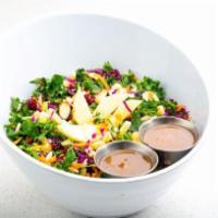 Chopped Kale Salad · Dried cranberries, almonds, carrots, celery, apples, red cabbage and kale.