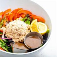 Tuna Salad · Albacore tuna with or without mayo, baby greens, red onions, tomato, garbanzo beans, carrots...