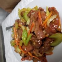 Teriyaki Beef · stir fry beef with traditional Chinese sweet sauce and teriyaki. mild spicy.