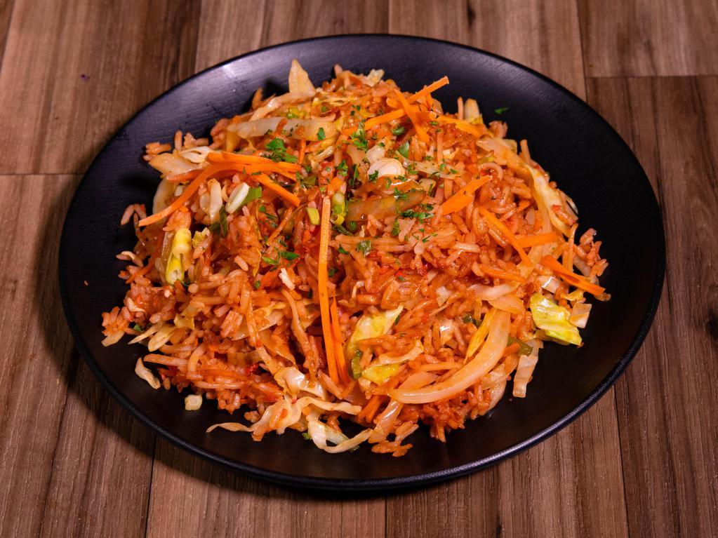 Rice and Noodles · Combination of blazing noodles, and original fried rice with an omelet on top. Spicy.