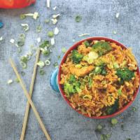 Thai Pepper Fried Rice · Thai pepper sauce, curry leaves, scallions, Thai peppers, bell peppers, carrots, and cabbage...