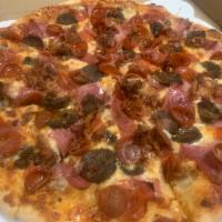 Meat Lovers Deluxe (16”) · Pepperoni, cup pepperoni, sausage, homemade meatball, ham, bacon and Genoa salami. 
