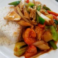 32.Slir-Fried Sweet and Sour · Stir-fried with pineapples, tomatoes, cucumbers, onions and bell peppers in sweet and sour s...