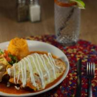 Traditional Enchiladas Dinner · (3) with your choice of sauce filled w/ your choice of meat topped with melted cheese and so...