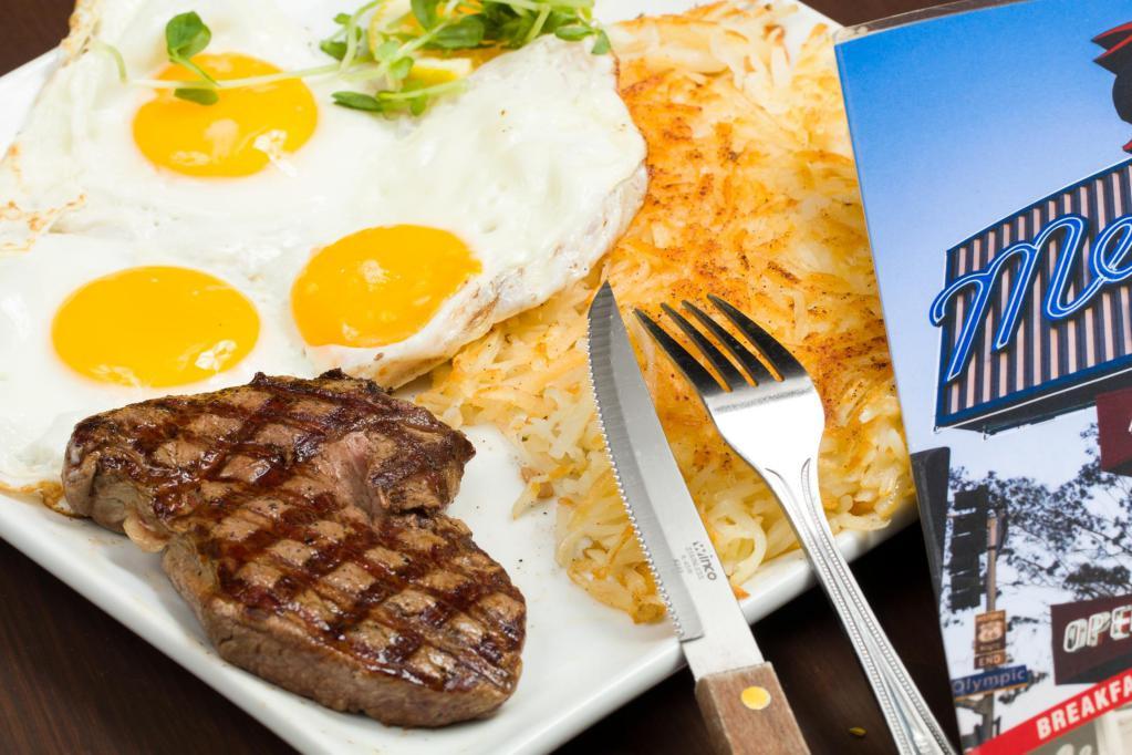 6 oz. Sirloin Steak and Eggs · 3 country fresh eggs, grilled potatoes, toast and jelly.