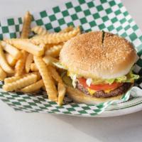 Cheese Burger · 3/1 burger patty, lettuce, tomato, onions, pickles, mayo and ketchup.