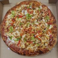 Chicken Fajita Pizza · Chicken, green peppers, red peppers and onions.