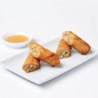 Chicken Egg Rolls · Crispy egg rolls filled with chicken, carrots, green onions, cabbage and noodles.
