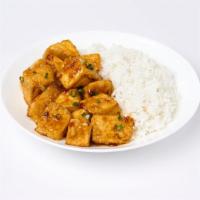 Firecracker Tofu · Starts sweet, finishes with a spicy kick. Spicy.