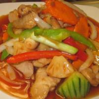 9. Sweet and Sour Vegetables · Sauteed pineapple, tomato, cucumber, onion, bell pepper and mixed vegetable with sweet tangy...