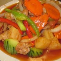 5. Sweet and Sour · Sauteed pineapple, tomato, cucumber, onion, bell pepper with sweet tangy sauce. No MSG.