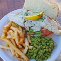 Broiled Haddock Sandwich · Served with house tartar, tomato and Boston bibb. Comes with two sides.