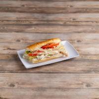Turkey and Cheese · 98% fat free turkey. Dressed with provolone cheese, lettuce, tomato, onions, black pepper, o...