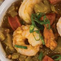 Louisiana Gumbo · Our authentic New Orleans style gumbo loaded with shrimp, Andouille sausage and chicken. Ser...