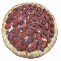 All Meat Pizza · Tomato sauce, mozzarella cheese, Canadian bacon, pepperoni, salami, Italian sausage, ground ...