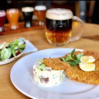 KAISER SCHNITZEL · FRIED PORK LION OR CHICKEN BREAST SERVED WITH SALAD AND CHOICE OF SIDE